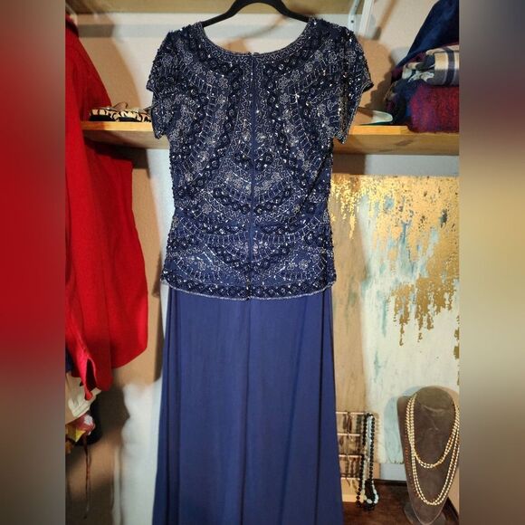 Navy Blue Beaded Formal Mother Of the Bride Dress Pisarro Nights - Picture 8 of 11